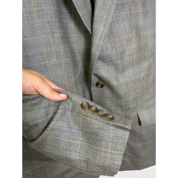 Lauren Ralph Mens 44L Blazer Sport Coat Gray Check Silk Wool 2 Button Jacket - Picture 7 of 9